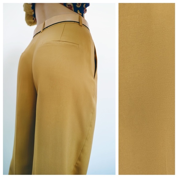 NWT. Zara Tan Full Length High-Waisted Wide Leg Menswear Trousers/Pants Size XL - Picture 4 of 10